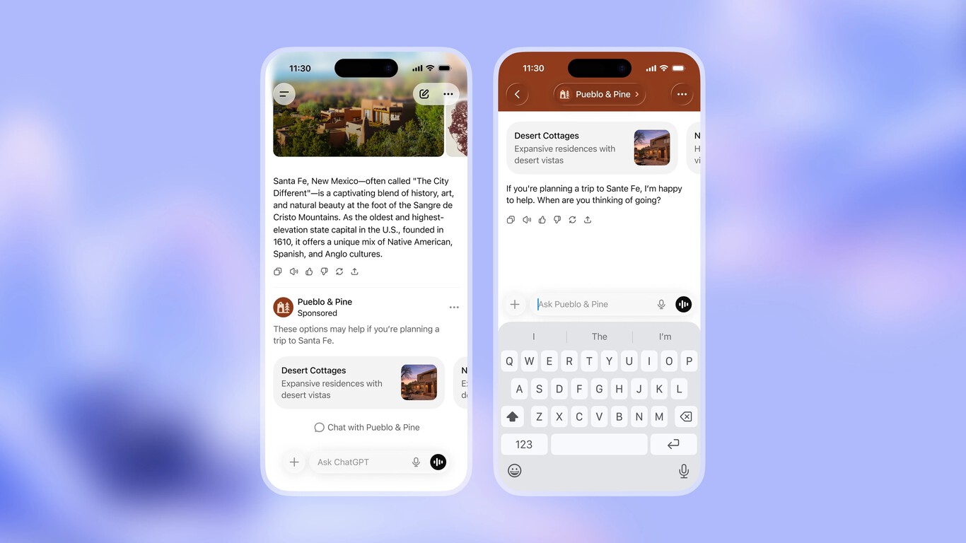 Llegan los Anuncios a ChatGPT de OpenAI. Imagen oficial que ejemplifica cómo podrían llegar a verse los anuncios.